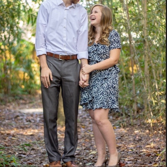 LOFT Navy and White Floral Wrap Dress - Picture 4 of 5
